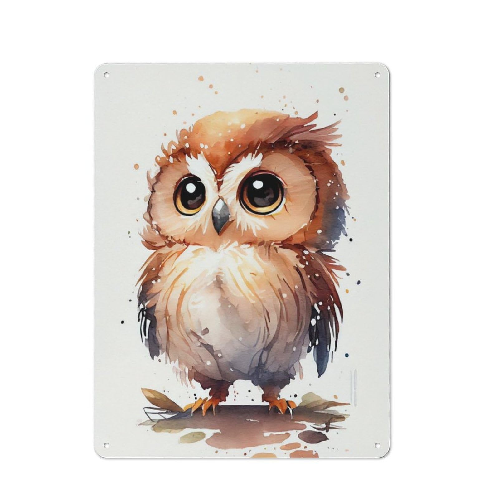 Owl Watercolor Cute Character Metal Wall Decor 40x30cm, Vintage Metal Sign for Home, Shop, Pub Or Studio Wall