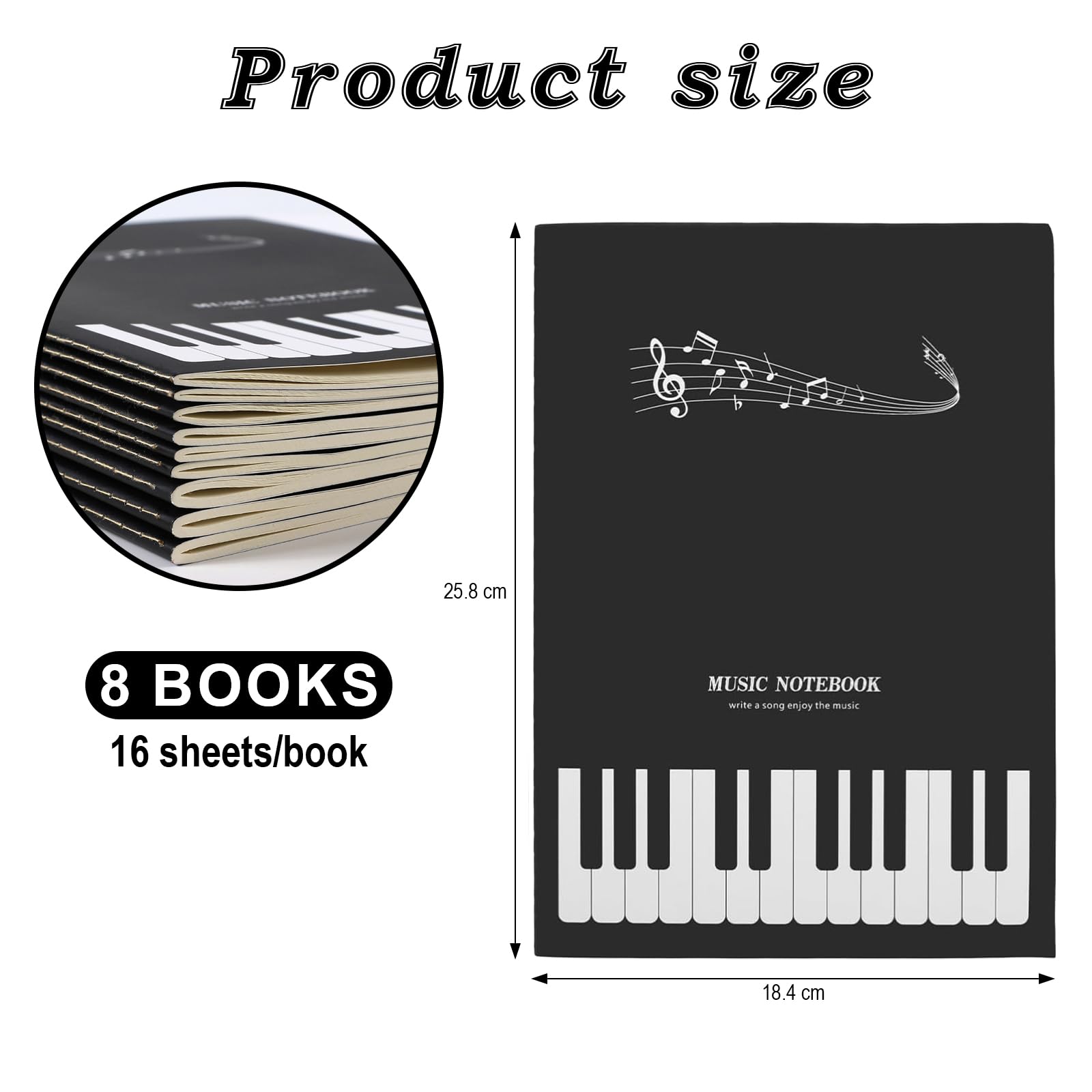 MOLIMOLI Libro de música 8 piezas 185 * 260 mm Regla 14 Cuaderno escolar con 12 bastones 32 hojas Pentagrama Partituras en blanco Folleto para escuelas Instituciones Mujer Hombre Niño