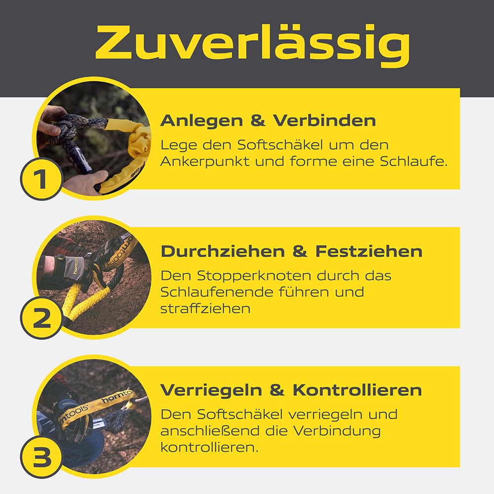 Horntools Softschäkel mit Aufscherschutz, mit robustem Schutzschlauch, Seildurchmesser 12 mm, Recovery Seil, Schäkel, für Offroad, Abschleppseil, leichte Karabiner-Schlinge (14 Tonnen WLL/Nutzlast)