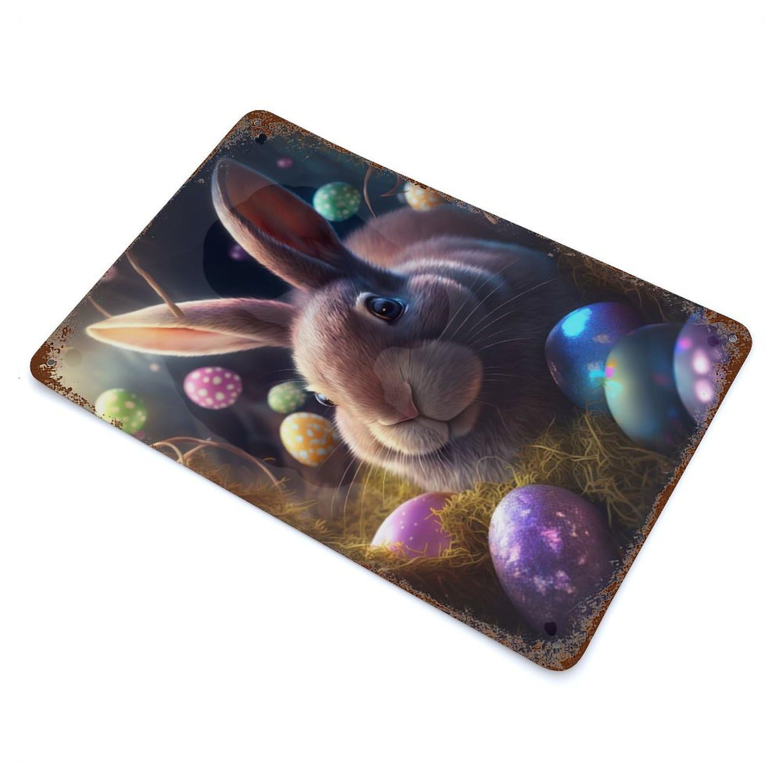 Garage Style Easter Bunny VIII Rust Effect Tin Sign 11.8"x7.9", Farmhouse Wall Decor for Bar And Workshop