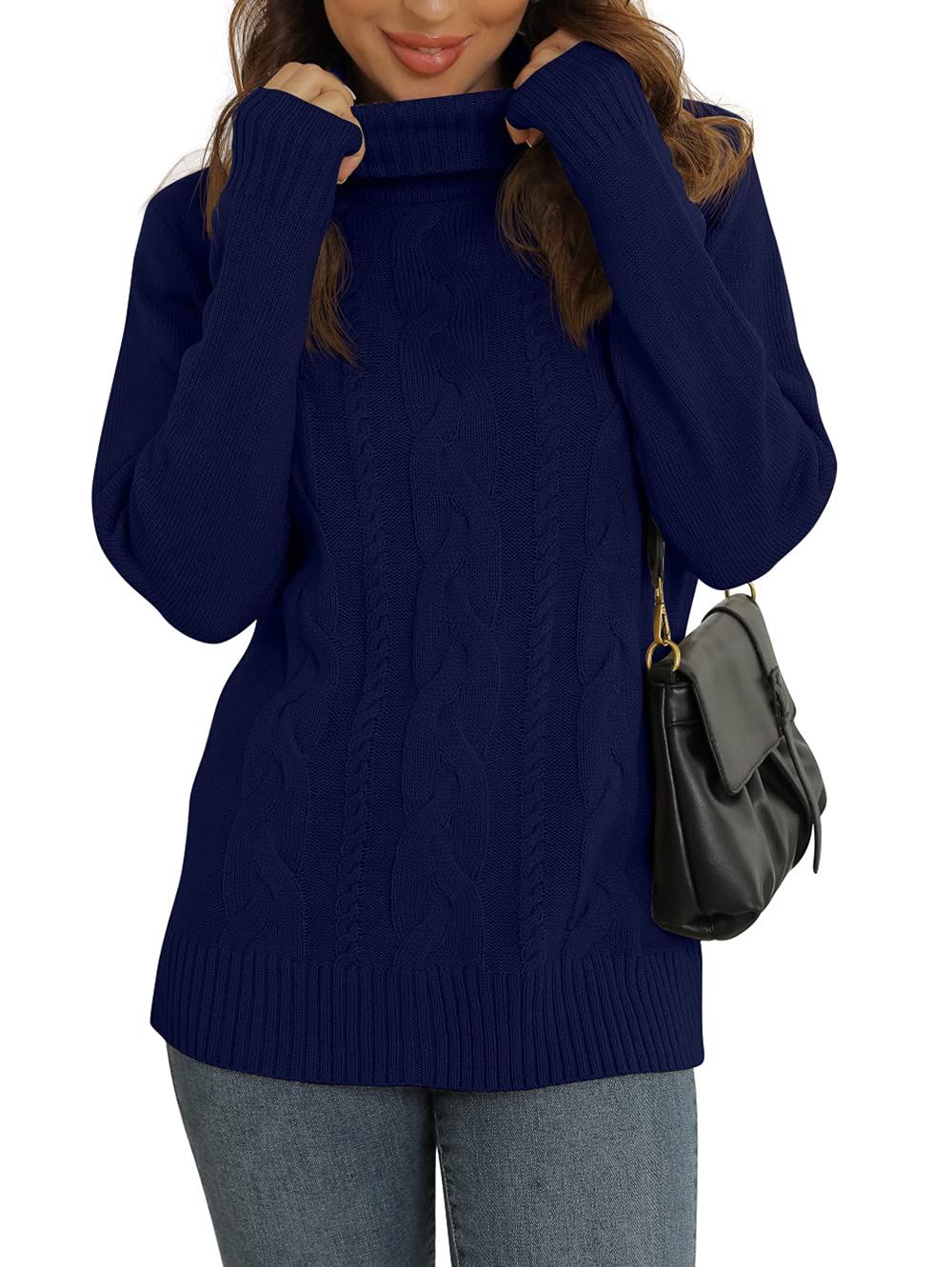 Qixing Women's Turtleneck Ribbed Sweater Long Sleeve Pullover Chunky Knit Jumper