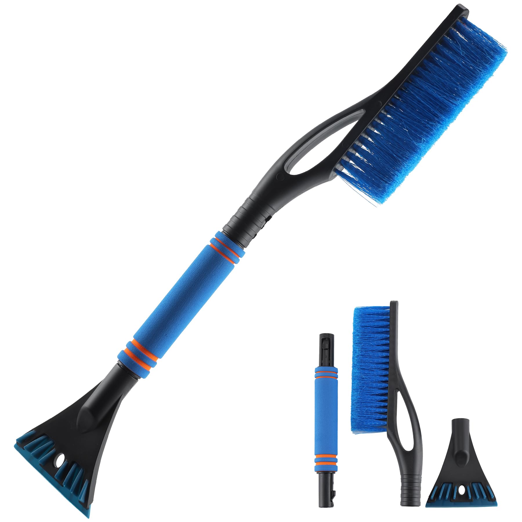 Amiss Snow Brush and Detachable Ice Scraper for Car Windshield, 2 in 1Ice Scraper and Snow Brush with Ergonomic Foam Grip, Snow Removal Winter Car Accessories Fit for Cars, Trucks, SUVs (Blue)