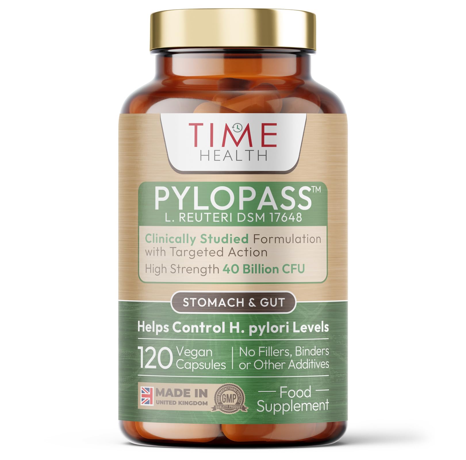 New: Pylopass™ - Lactobacillus Reuteri DSM 17648-120 Capsules - 200 Billion CFU/g - Supports Elimination of Bad Bacteria in Stomach & Gut - Clinically Verified - UK Made - GMP - No Additives