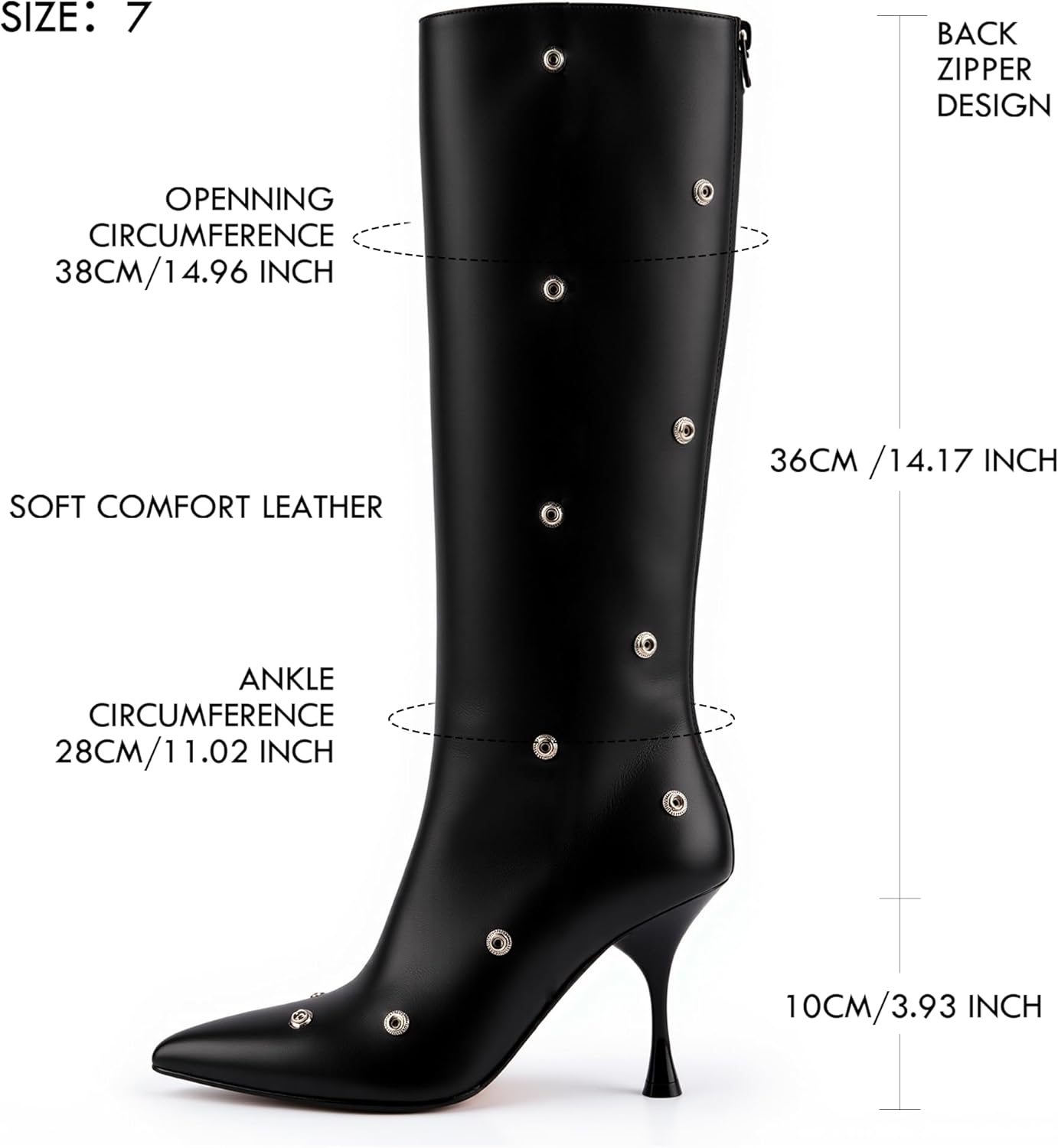 KaroNairy Knee High Boots for Women Pointed Toe Stiletto High Heel Boot Detachable Snap-off Panel Fold Over Fall Shark Boots