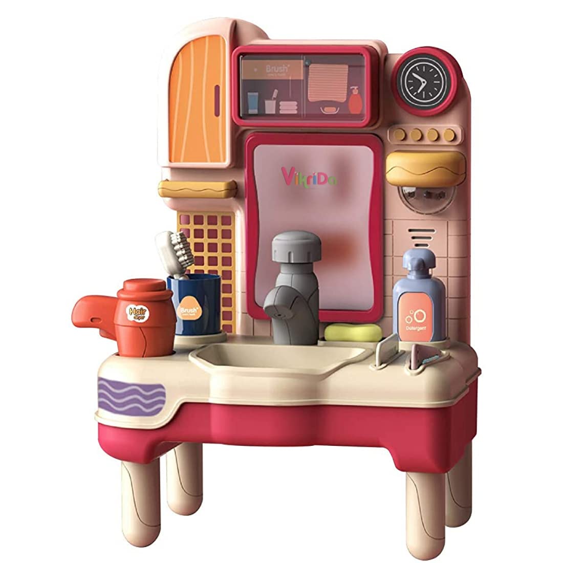 VikriDA Kids Play Sink with Running Water, Pretend Play Washbasin Toys Set with Working Faucet and Play Toothbrush & Blow Dryer for Toddlers - Multicolor (B097DJWP7M) Amazon Price History, Amazon Price Tracker