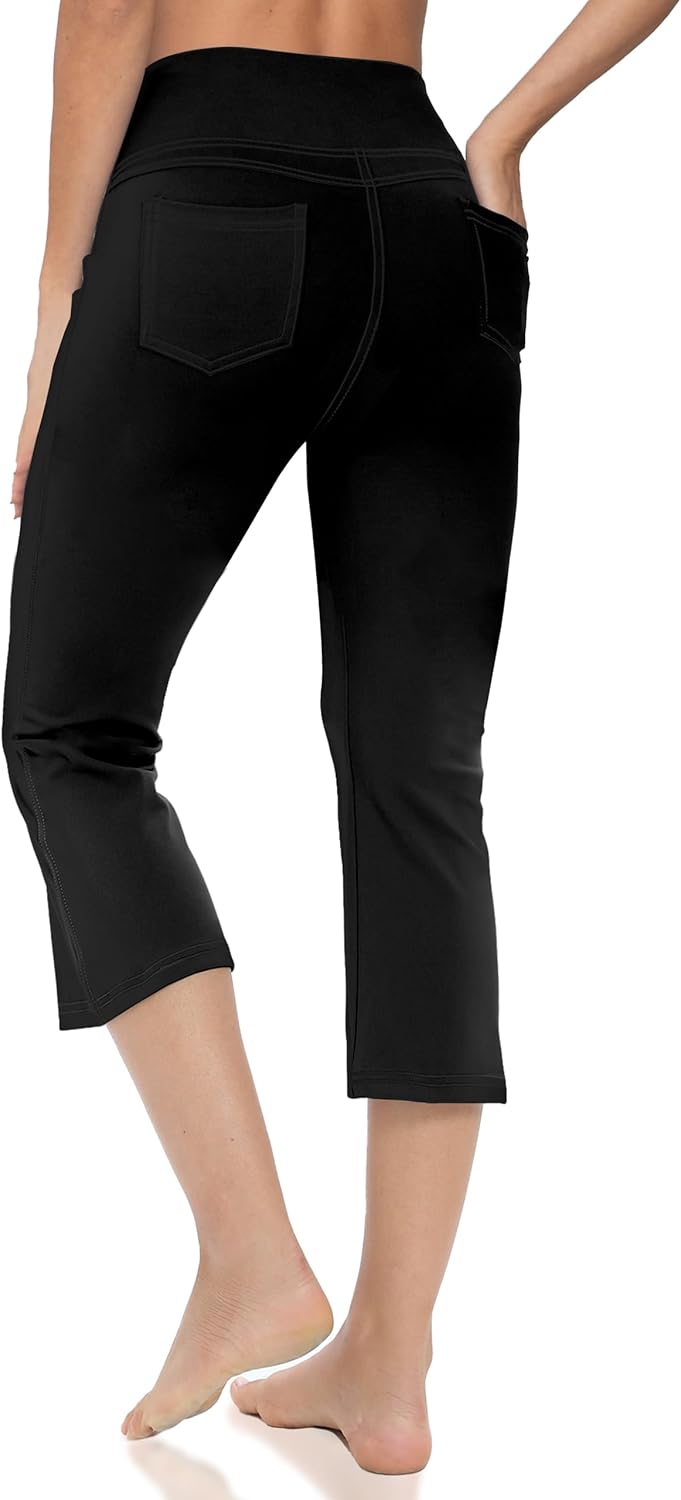 Women's Yoga Capri Pants High Waist Capri Leggings with Pockets Tummy Control Crop Pants Straight Leg 21"