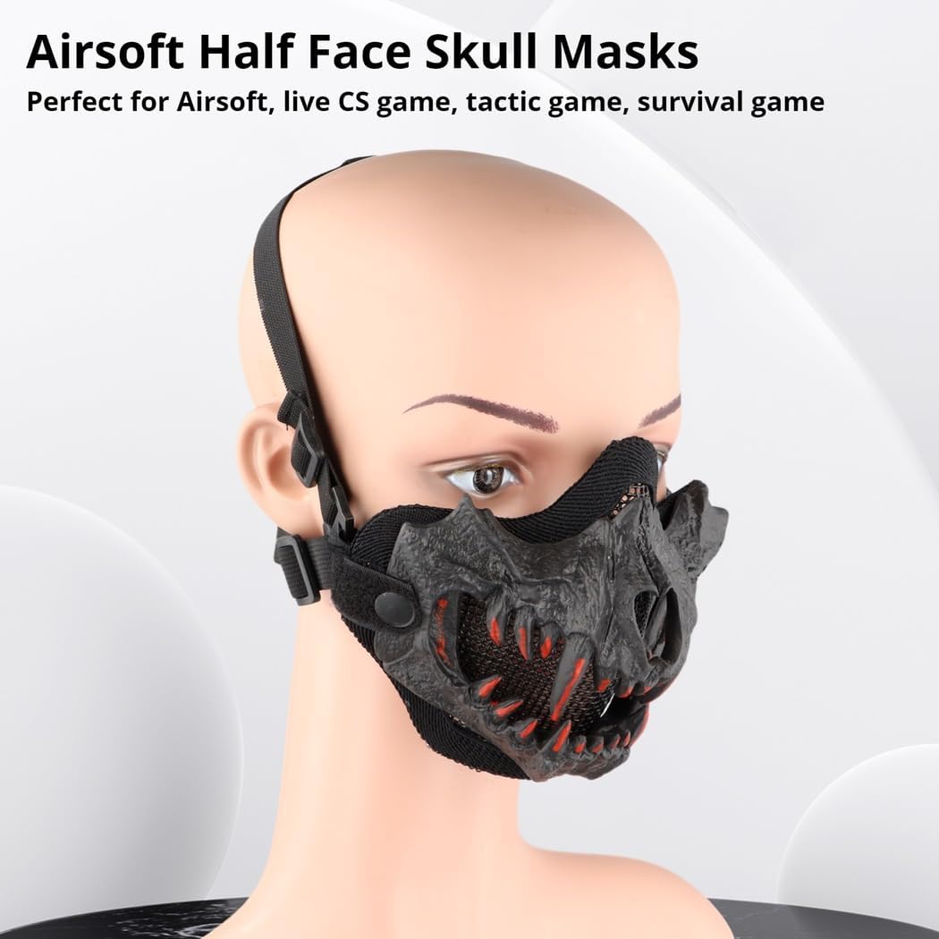 Half Face Airsoft Masks with Tactical Design, Adjustable Bands, Protective Masks for Halloween Cosplay, Cs Games for Men and Women