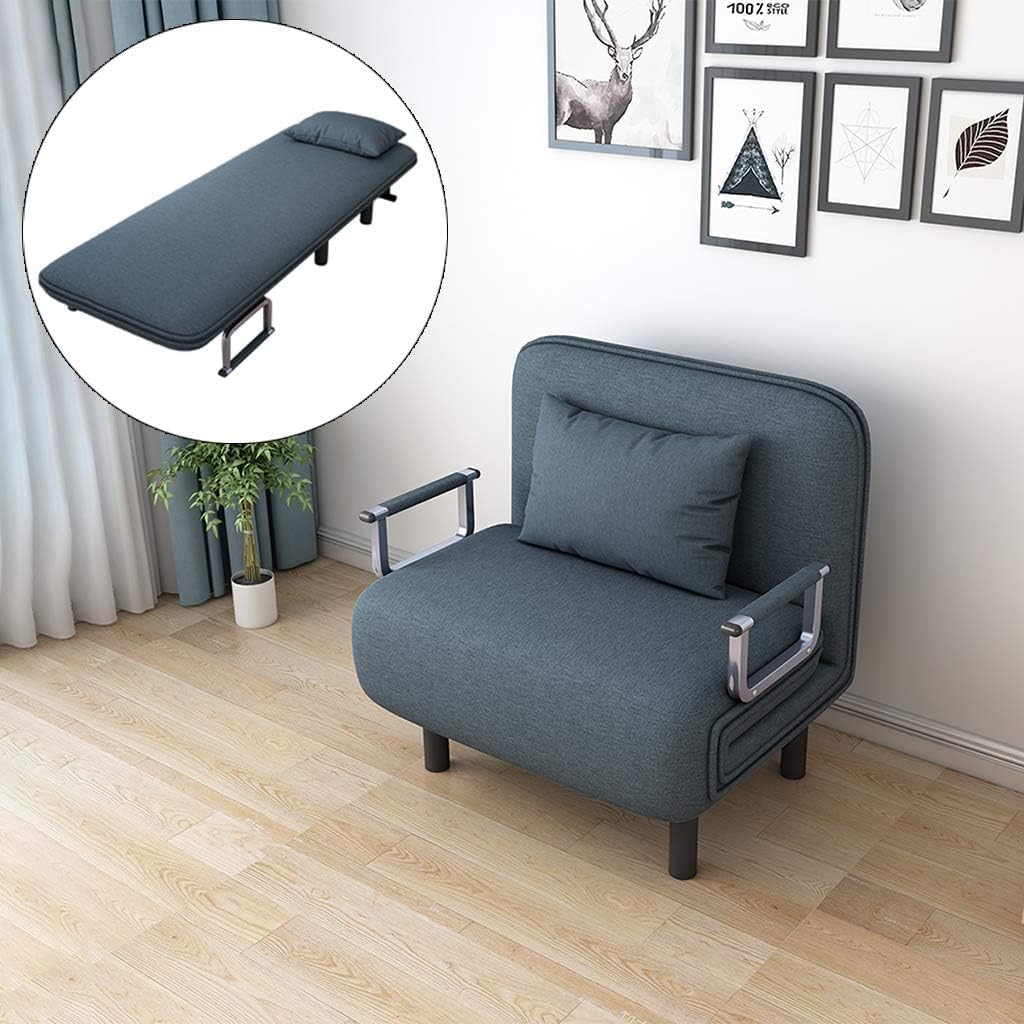 Convertible Chair Bed, Tri-Fold Sofa Bed with Adjustable Backrest & Pillow, Leisure Chaise Lounge Couch with Sturdy Steel Frame for Home & Office, Comfortable Sleeper Chair (65 * 190cm) (Lake Blue)