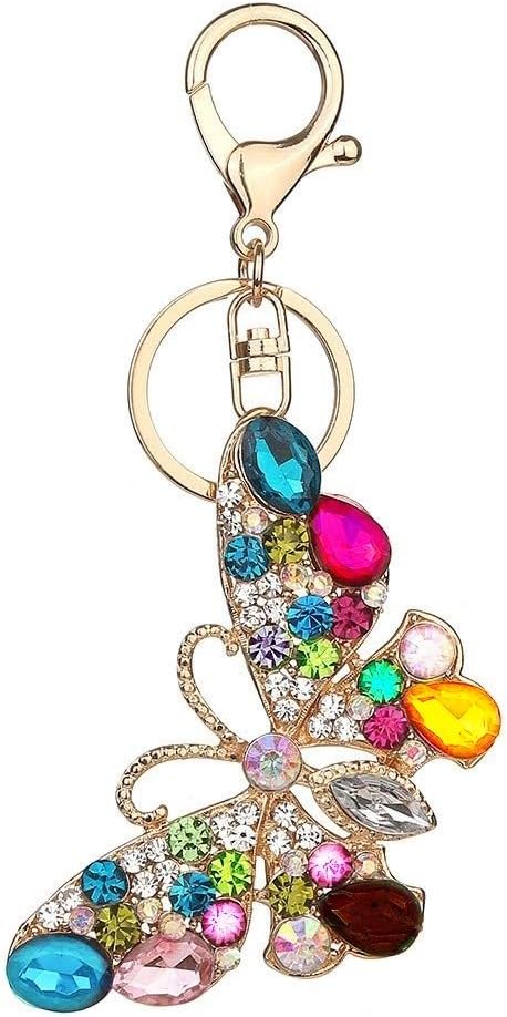 Bling Bling Crystal Rhinestone Butterfly Shaped Metal Keychain Car Phone Purse Bag Decoration Holiday Gif (Multicolored)