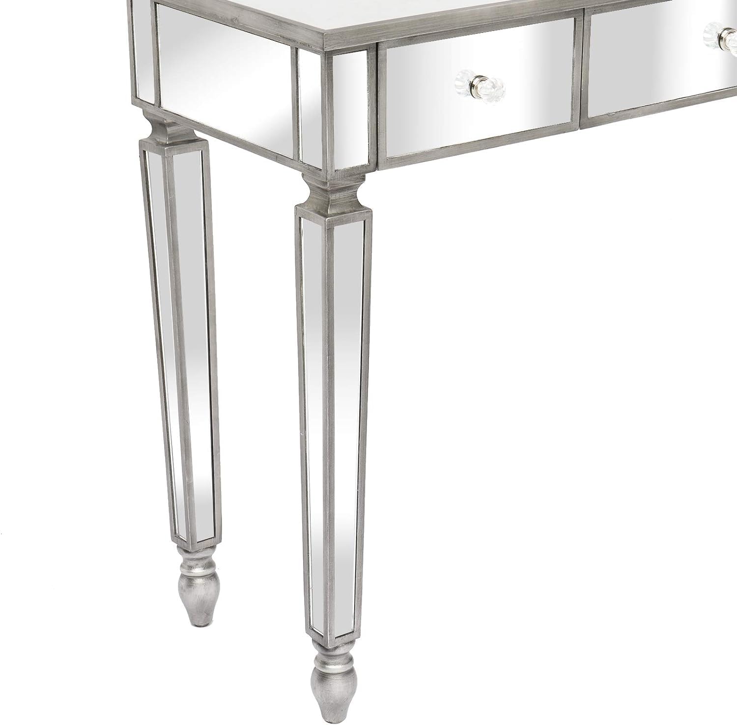VINGLI Mirrored Vanity Desk with 3 Drawers, Modern Console/Sofa/Makeup Desk for Bedroom/Living Room/Entryway, Silver