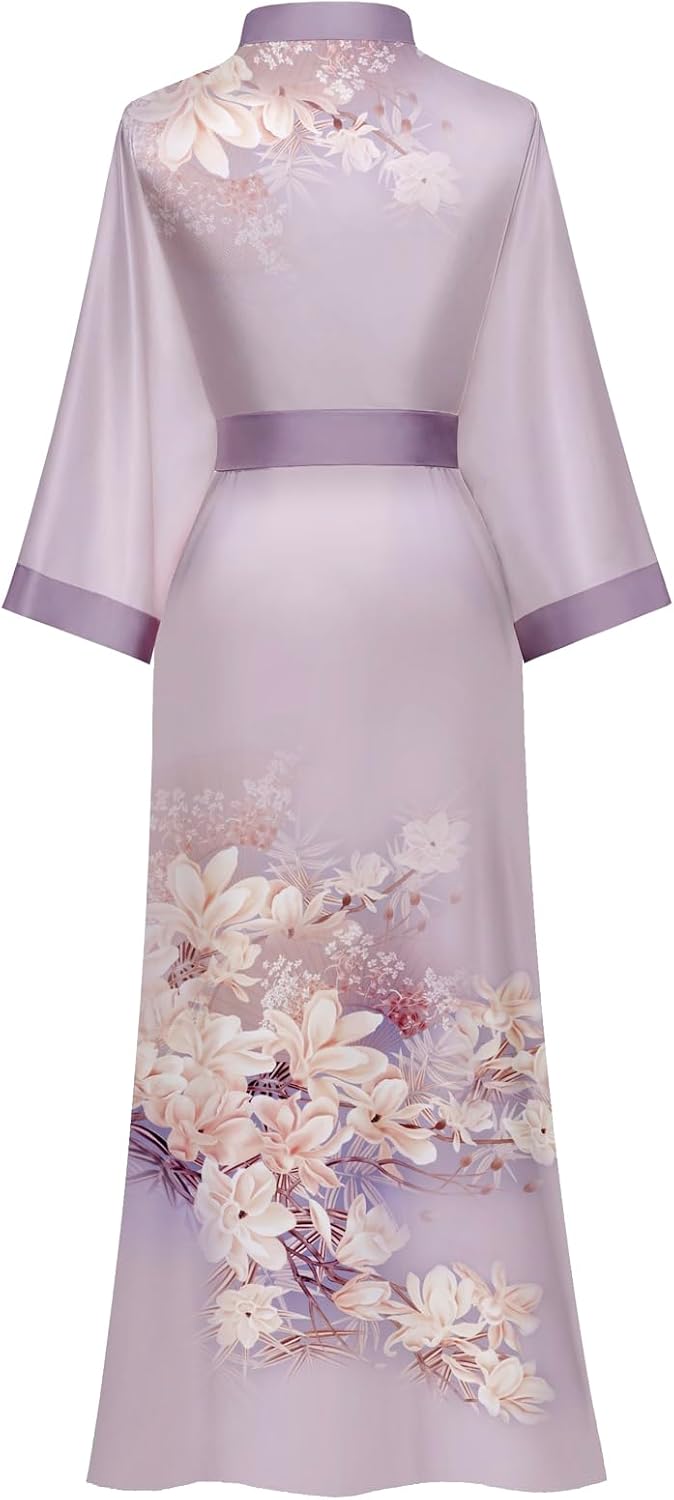 Women's Silk Kimono Robes Long Bathrobes Female Sleepwear Floral Print Wedding Robe Nightgown Satin Bridesmaid Robes - Image 2