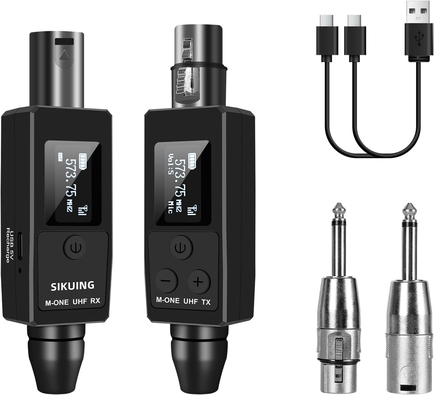 Wireless Microphone System UHF Professional XLR Transmitter+Receiver, Supports Dynamic/Condenser Microphones & 48V Phantom Power, Suitable for Electric Guitar, Bass, Mixers, PA Systems (One drag one)