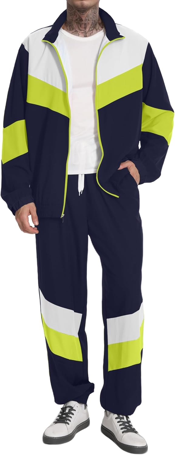UOUA 80s Outfit Men 90s Tracksuit Costumes Halloween 70s Windbreaker Jacket Track Suit 2 Piece Hip Hop Set