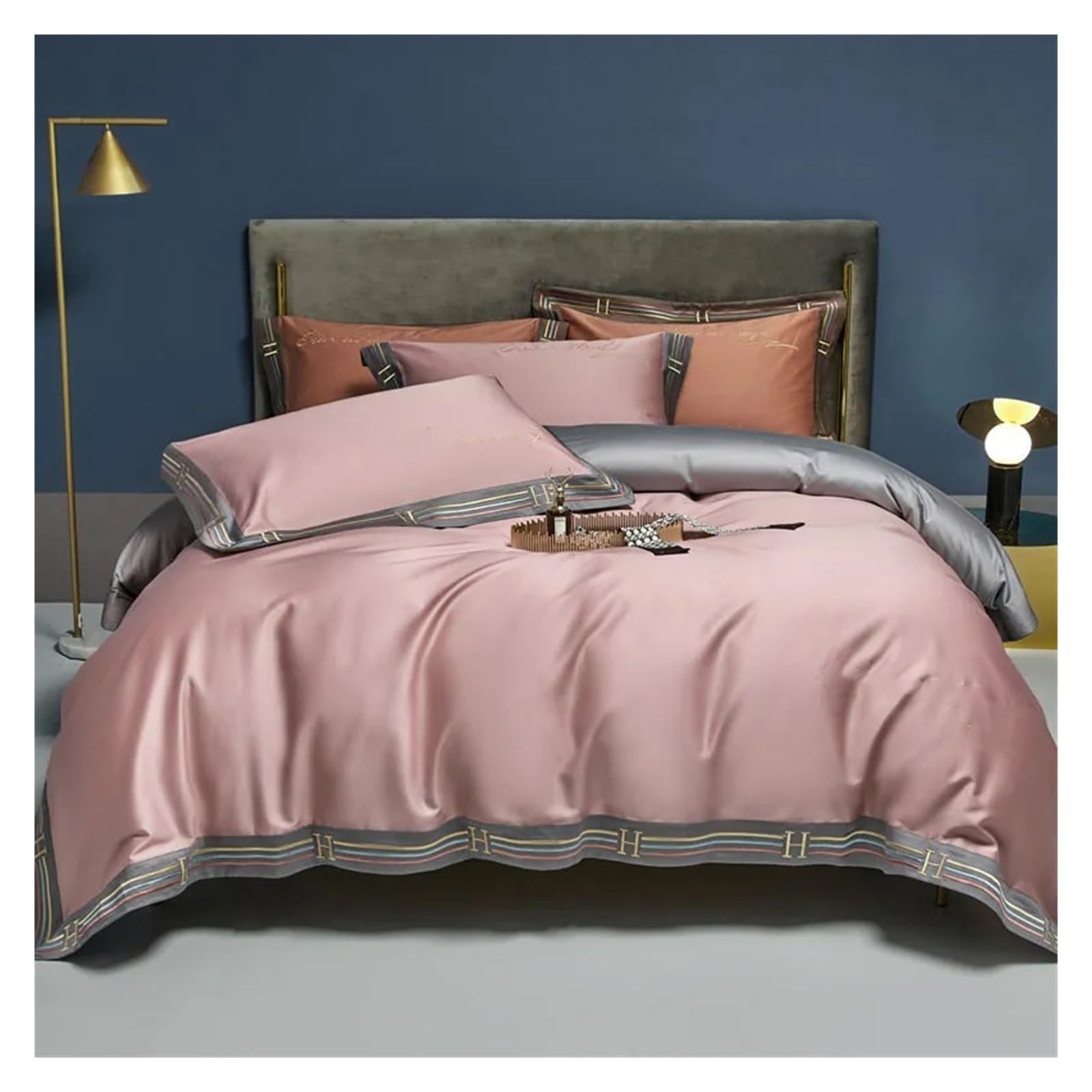 Sbcgfy Pink Luxury Bedding Set 1000Tc Cotton Duvet Cover Green Bed Cover Sheet King Bedding Queen Size Comforter Sets Comfortable Bedding, Bedspreads,-Queen