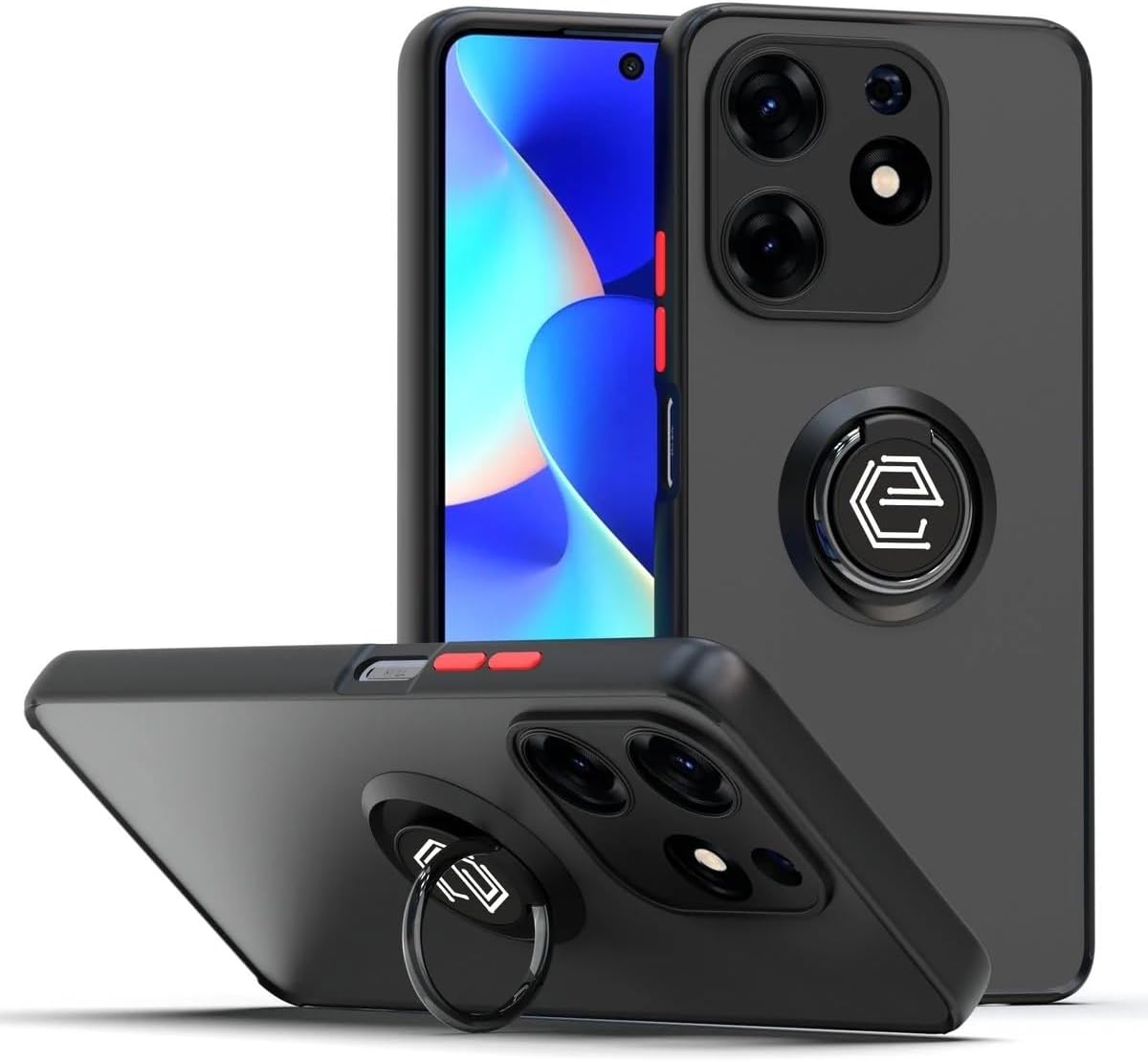 MuzzTecno Spark 10 Pro Case Cover Metal Ring Holder Grip Kickstand Car Magnetic Mount Shockproof Matte Hard Back Bumper Case for Tecno Spark 10 Pro 2023 (Black)