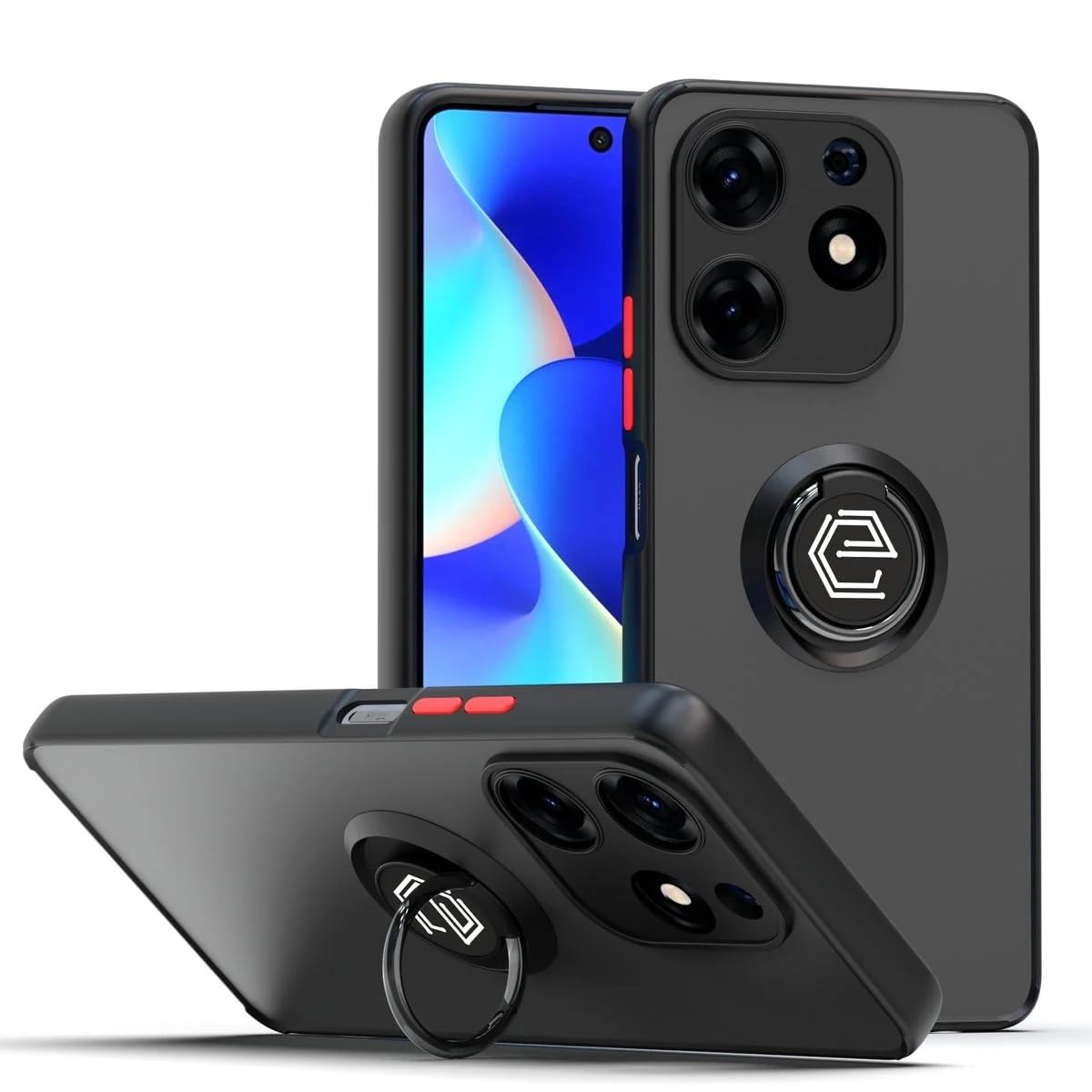 MuzzTecno Spark 10 Pro Case Cover Metal Ring Holder Grip Kickstand Car Magnetic Mount Shockproof Matte Hard Back Bumper Case for Tecno Spark 10 Pro 2023 (Black)