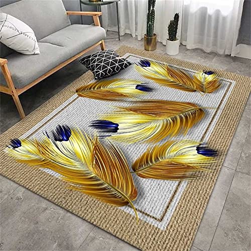 Alfombra rectangular con estampado de plumas doradas moderno alfombra casa suave 50x80 2
