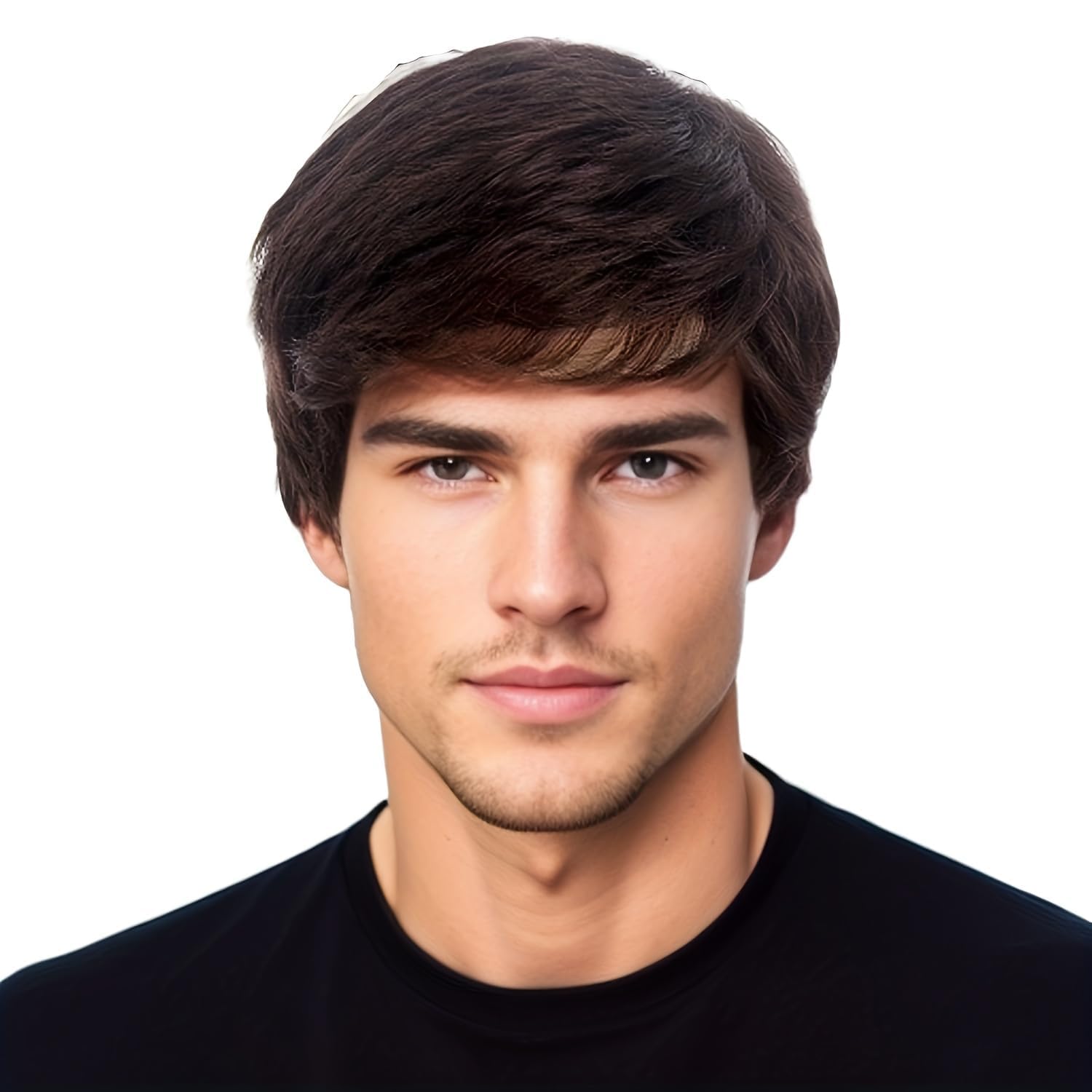 ASSU Men's Brown Synthetic Hair Wig with Wig Cap | Short Straight Natural-Looking Full Head Wig | Heat-Resistant & Washable Gents Hair Wig-image-42