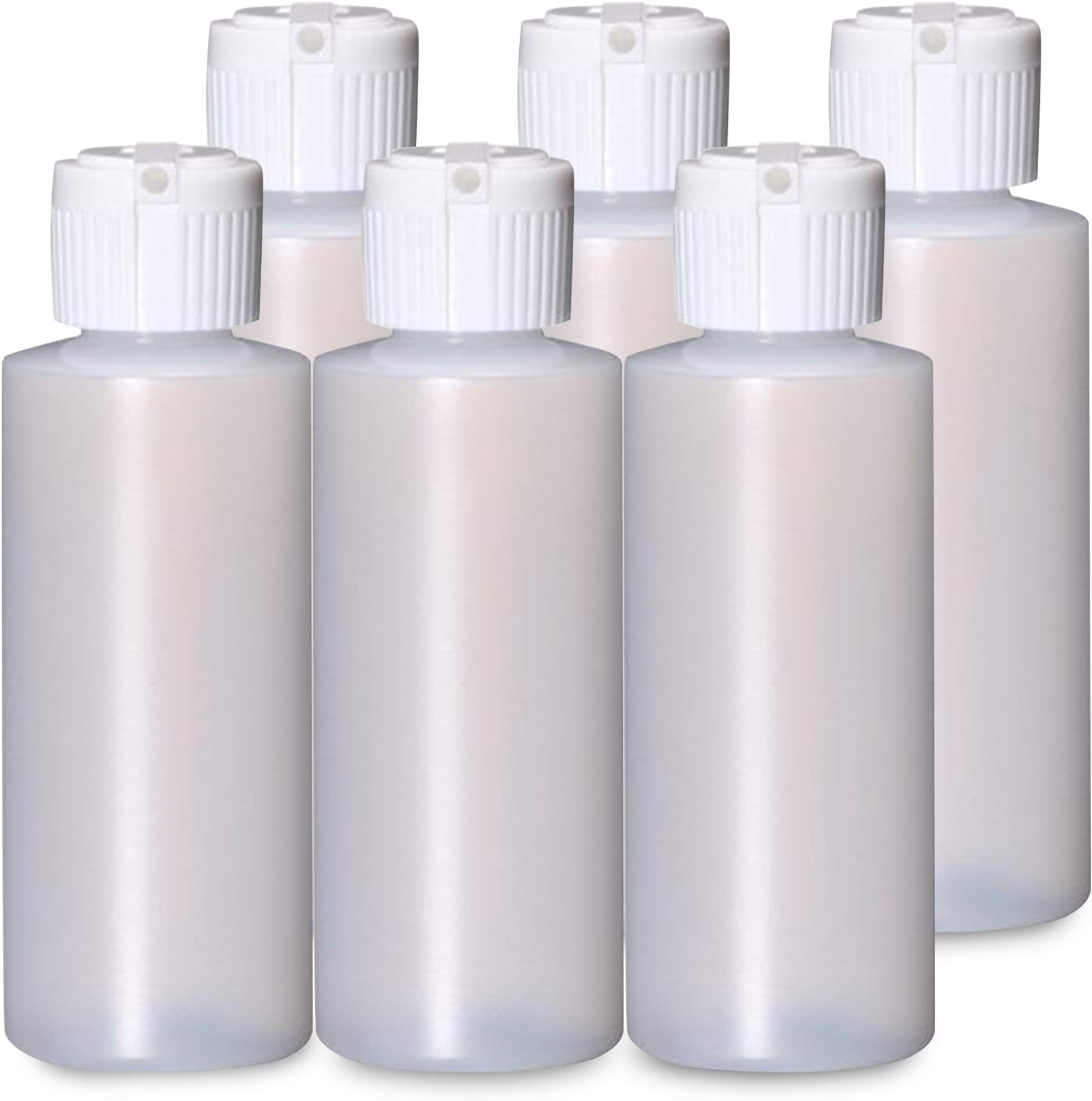 Plastic Cylinder Bottles with Flip Top Pour Spout - BPA-Free & Refillable Containers- Durable, Affordable Price - Store Lotion and Any Kind Liquid-Based Products, Size 4 Oz (6 Pack)