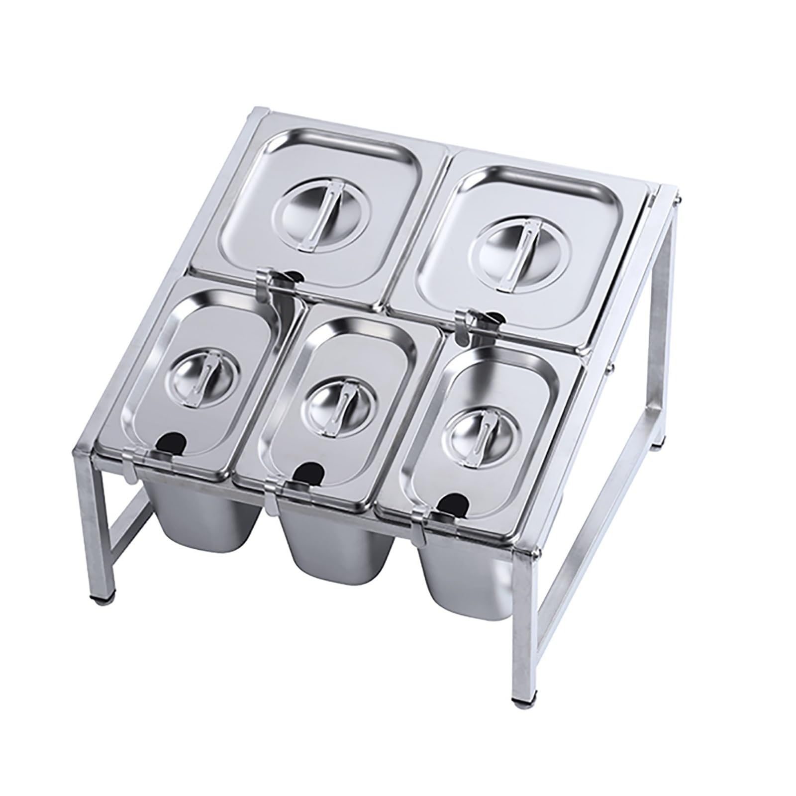 WDSOPK 2-Tier Pizza Topping Station Expandable Spice Rack Stainless Steel Organizer Shelf, for Storing Condiments, Spices, Jams, Sweet Soups (One Color 1/6 pans*2+1/9 pans*3)