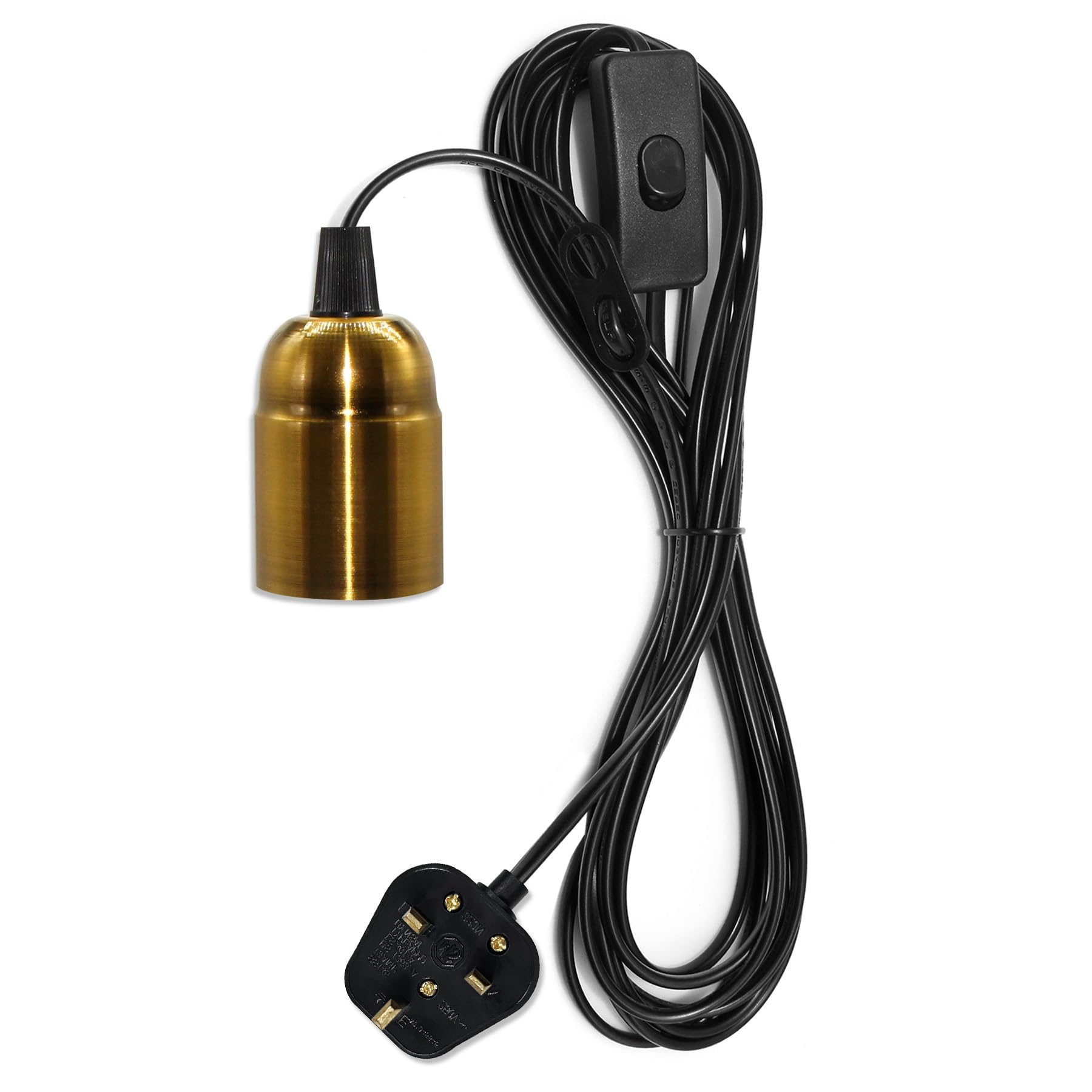 LQUNFYL Plug in Pendant Light, 450CM Cable Hanging Light with Switch, E27 Lamp Holder Plug in Ceiling Light, Suspended Pendant Light Fitting for Living Room, DIY Lighting Accessories, Bronze