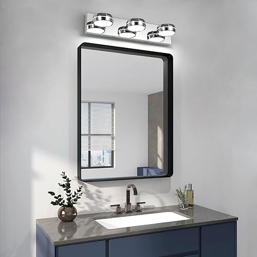 Miniatura 10 de Pasoar Lámparas LED de latón para baño, lámparas de baño modernas de 3 luces negras para espejo de interior dorado de 20.3 pulgadas, apliques de