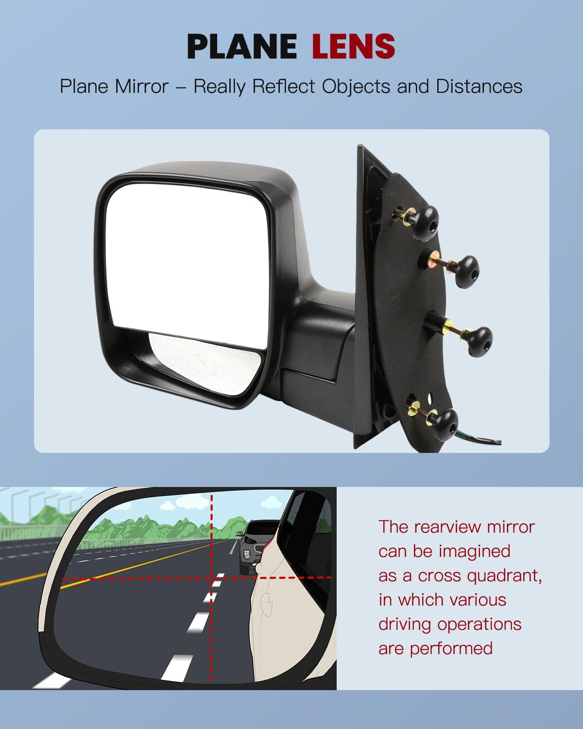 cciyu Driver Side View Mirror Replacement Compatible with 2003-2013 For Ford E-150 E-250 2004-2013 E-350 E-450 Super Duty E-450 Manual Folding Heated FO1320254