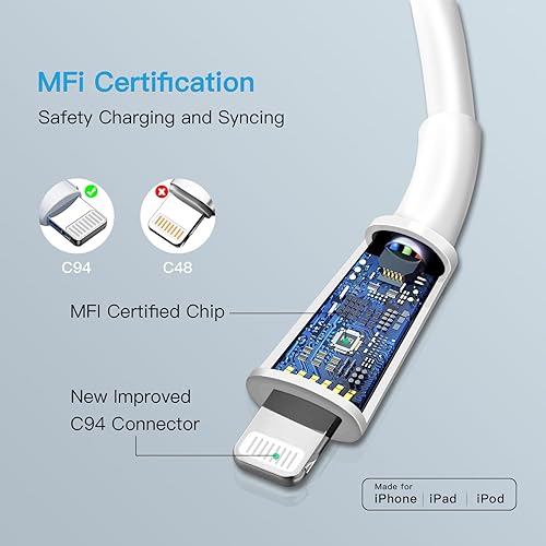 Miniatura 3 de Mitesbony - Cable USB C a Lightning [certificado MFi] Paquete de 3 cables de carga para iPhone de 1.8 m, entrega de energía tipo C, cable de carga