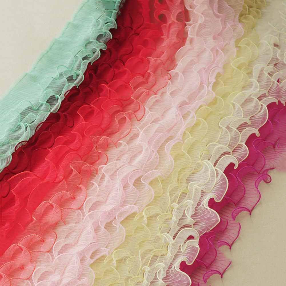 2 yards - Nastro in organza con volant, 3 strati, in tulle piegato, larghezza 14 cm, tessuto elastico, bordatura in pizzo, per fai da te, cucito, abito da sposa, giuggiola, rosso