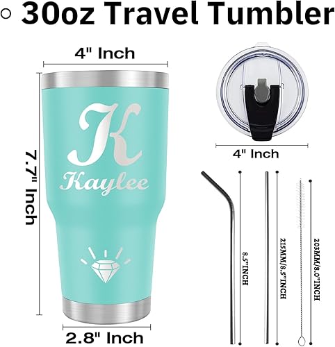 Miniatura 5 de Vaso personalizado con nombre, vaso de café personalizado de acero inoxidable con popote y tapa, 30 onzas, regalos personalizados de