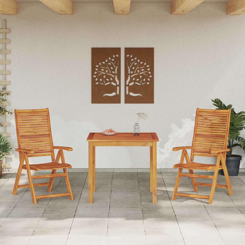 Juego de mesa de jardín de madera maciza de acacia, 3 unidades, color marrón, mesa de jardín plegable con superficie aceitada para comidas acogedoras al aire libre