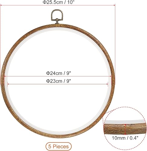 Miniatura 9 de PATIKIL 5 aros de bordado de 5 pulgadas, marco redondo de madera imitada, círculo de punto de cruz, anillo de aro para bordar, arte, manualidades,