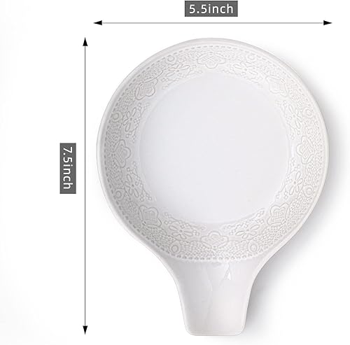 Miniatura 3 de FE FUN ELEME - Soporte para cucharas de cerámica para encimera de cocina, soporte de cuchara grande de encaje en relieve para estufa, soporte de