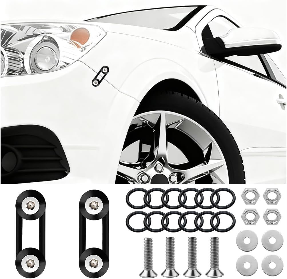 28PCS Car Bumper Quick Release Kit, Vehicle Front Rear Bumper Trunk Holder Fastener, 4 Quick Release Tabs & 12 O-Rings and Washer Screws, Universal for Most Vehicles (Black)