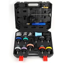 Coolant Pressure Test kit, Automobile Radiator Pressure Test kit, Aluminum Adapter, Hand Pump with Pressure Gauge, Hose, Thermometer and Cooling System Leak Detection. 18PCBlack