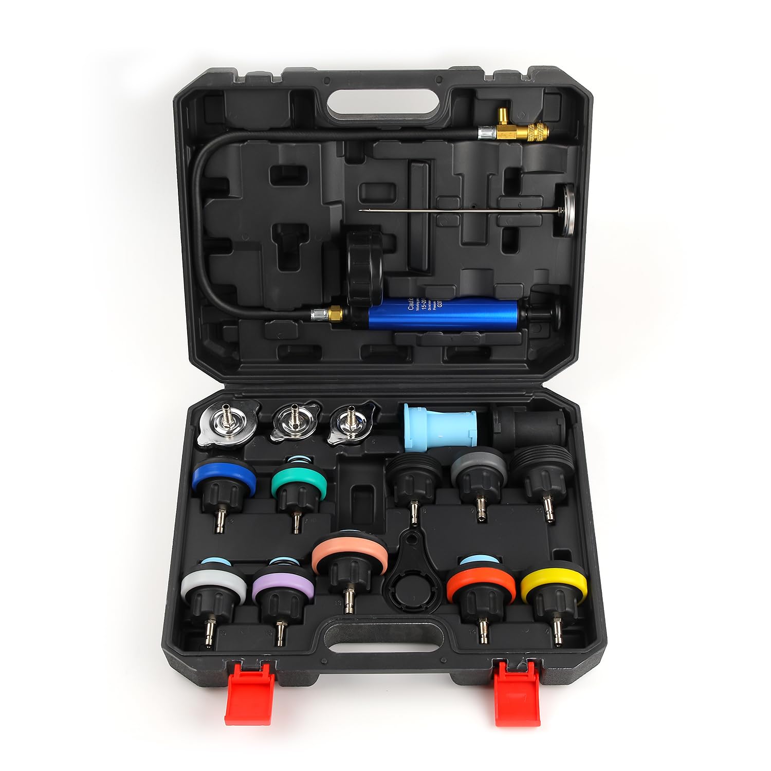 28-PIECE COOLING SYSTEM PRESSURE TESTER AND VACUUM REFILL KIT - Foto 11