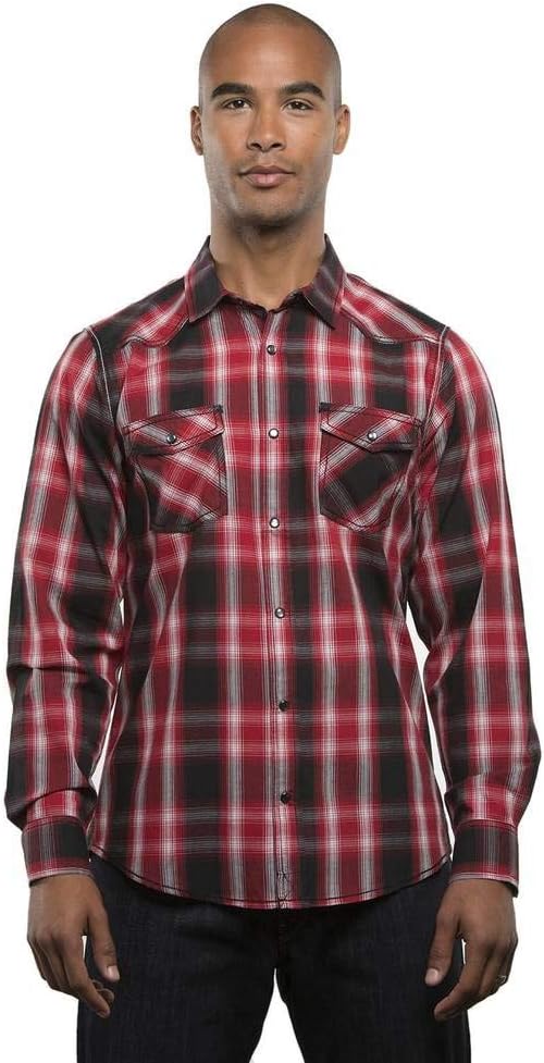 Burnside Men's Long-Sleeve Western Plaid Shirt XL RED/ BLACK