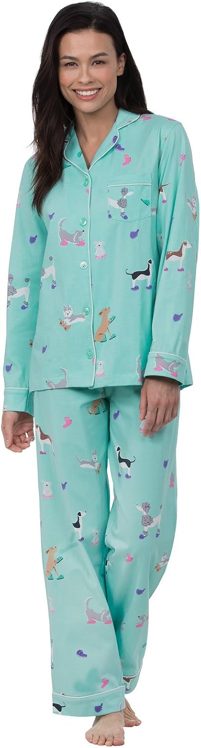 PajamaGram Womens Pajamas Soft Cotton - Dog Pajamas for Women, Blue, M, 8-10 image 2