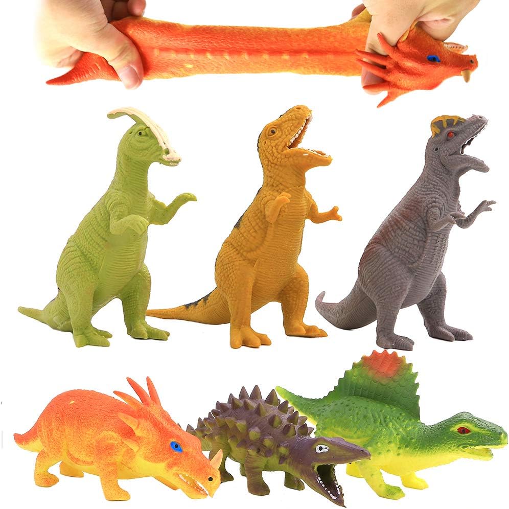 ValeforToy Dinosaur Toy,8 Inch Rubber Dinosaur Set(6 Pack),Food Grade Material Tpr Super Stretches,With Gift Box&Learning...
