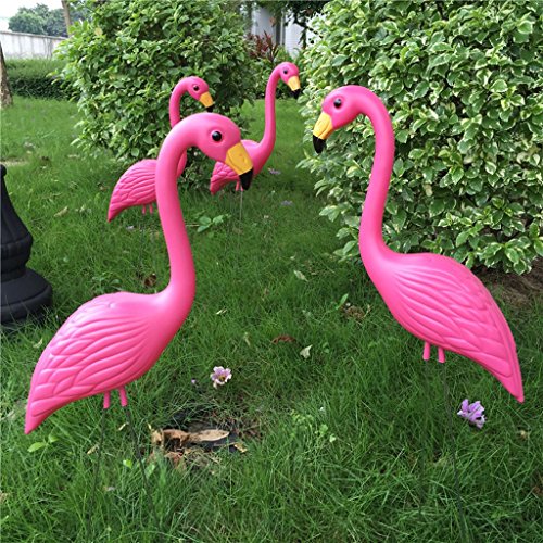 Homyl 1 par de estátuas de decoração de arte de jardim de jardim de flamingo rosa realista