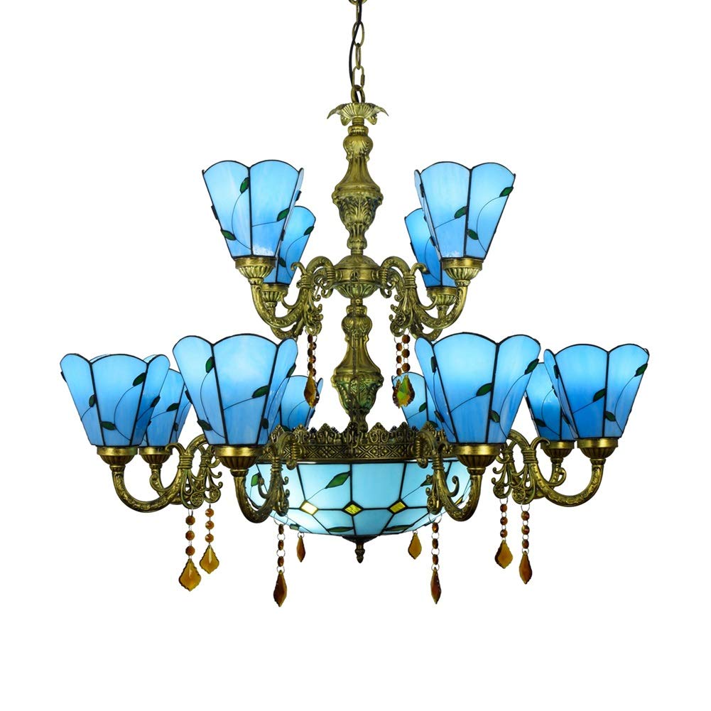 METTEOR Ceiling Pendant Light Fixture 12 S Chandelier Tiffany Large Leaves Style Glass Crystal Pendant Lamp For Lobby Living Restaurant Bar Chandeli