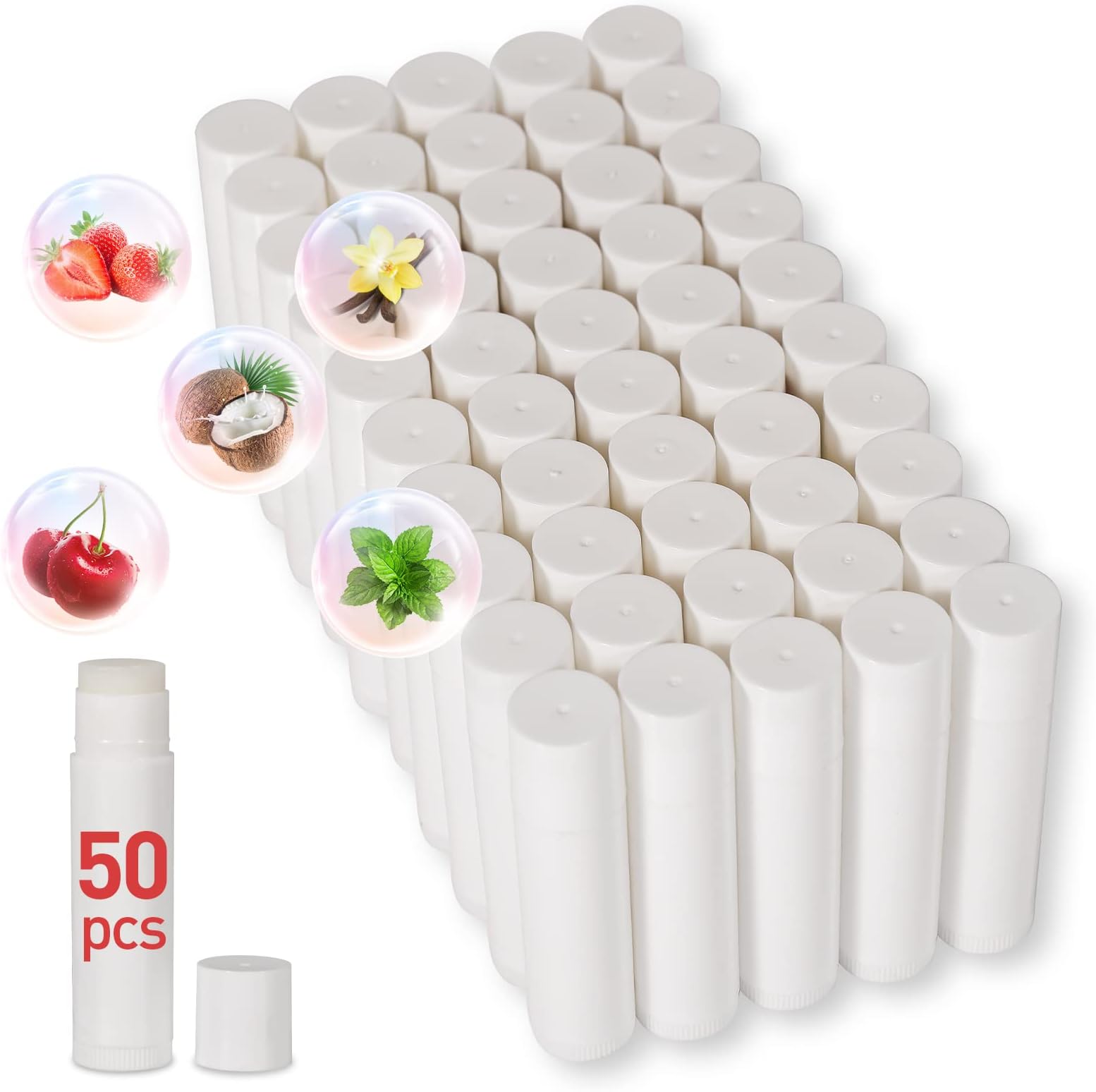 DMSKY 50 Pack Lip Balm Unlabeled, Natural Lip Balms Bulk Blank Tube, Lip Balm for Party Favors and Gift Basket Filling, Wedding or Baby Shower-5 Flavors