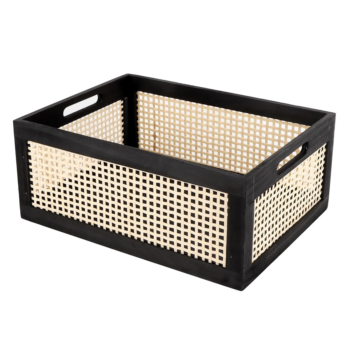 GYASVWU Black Rectangular Wooden Basket with Handle, Bamboo Woven Storage Box, Shelf Organiser, Decorative Living Room, Kitchen Decoration, Bedroom Decoration (Black)