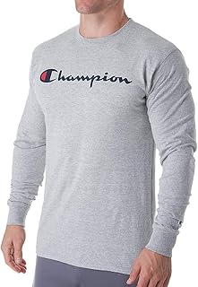 Champion Mens Classic Long-Sleeve Cotton Tee Assorted Logos, Essential Long-Sleeve Cotton T-Shirt, Basic Logo Tee for Men