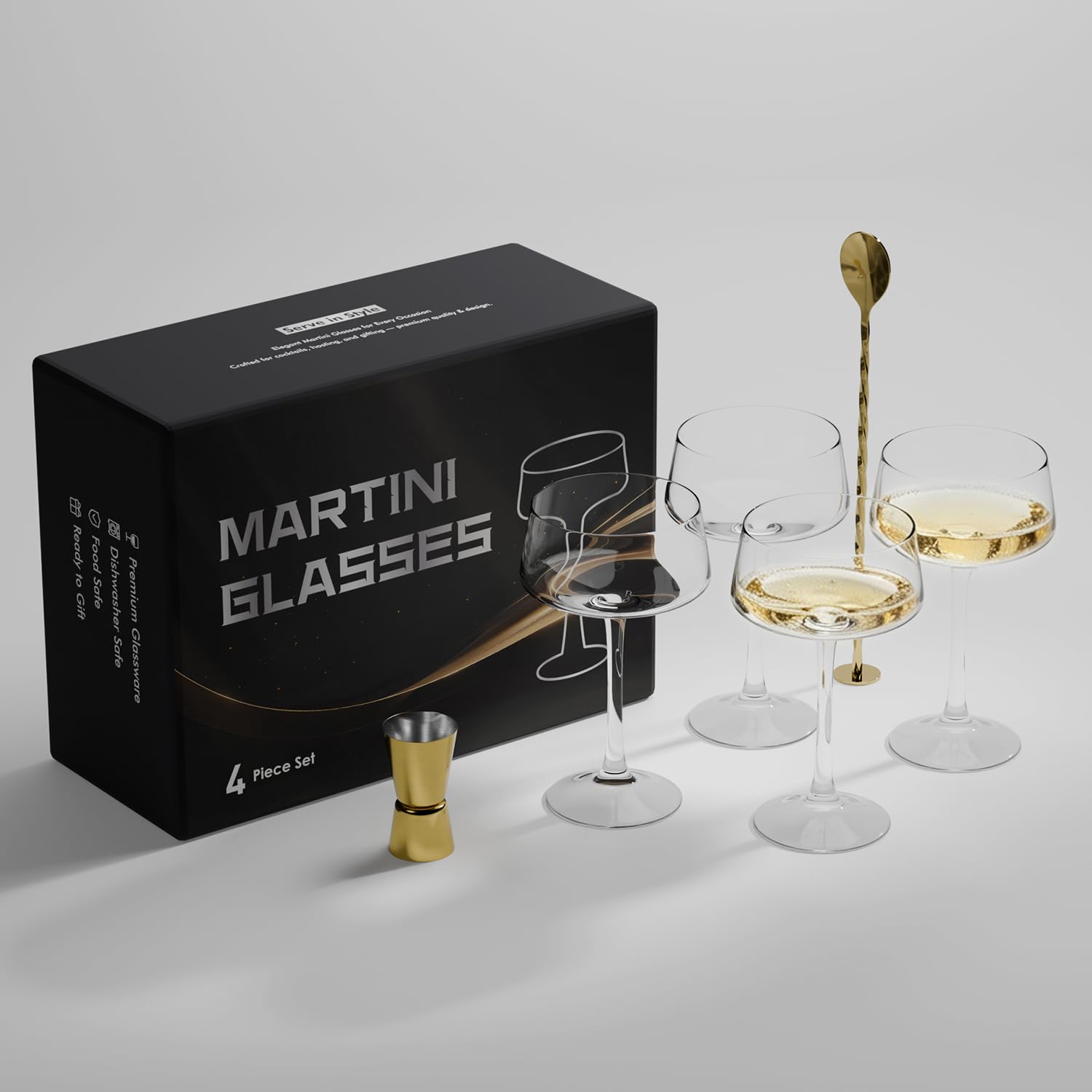 Set di 4 bicchieri da caffè espresso da 283,5 g, bicchieri da cocktail vintage per margarita, champagne e altro, include misurino e cucchiaio da bar