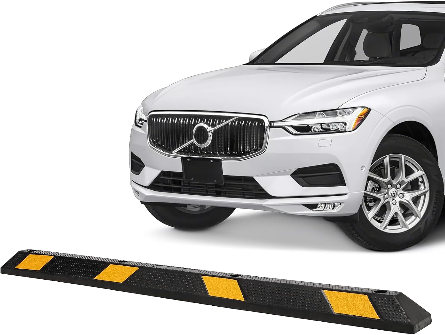 heavy-duty rubber parking curb1 with 8 reflective strips - 72.8" extra wide vehicle stopper, 55,000 lb capacity for driveways, garages & commercial lots (1 pack)