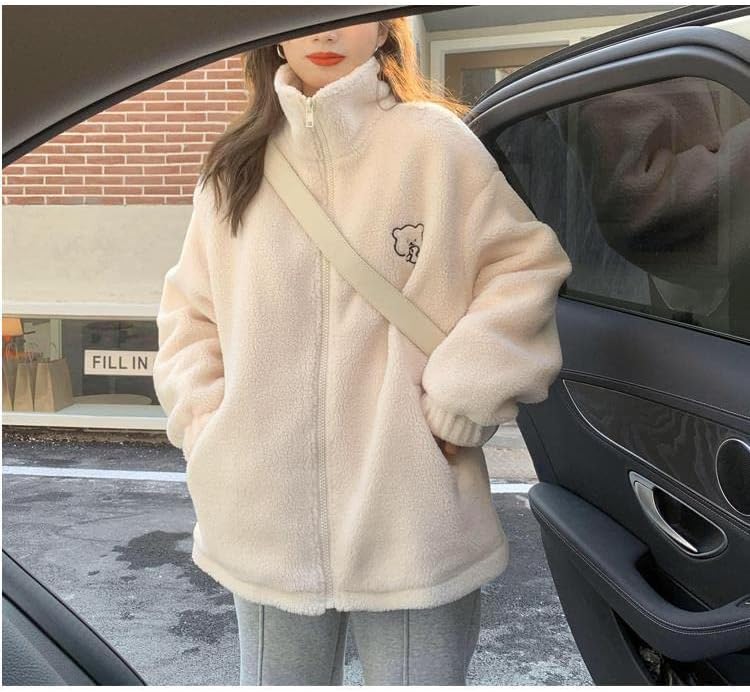 Miniatura 6 de Kawaii, chaqueta Sherpa para mujer, chaquetas de vellón para mujer, chaqueta mullida con cremallera, chaqueta Y2k Aesthetic