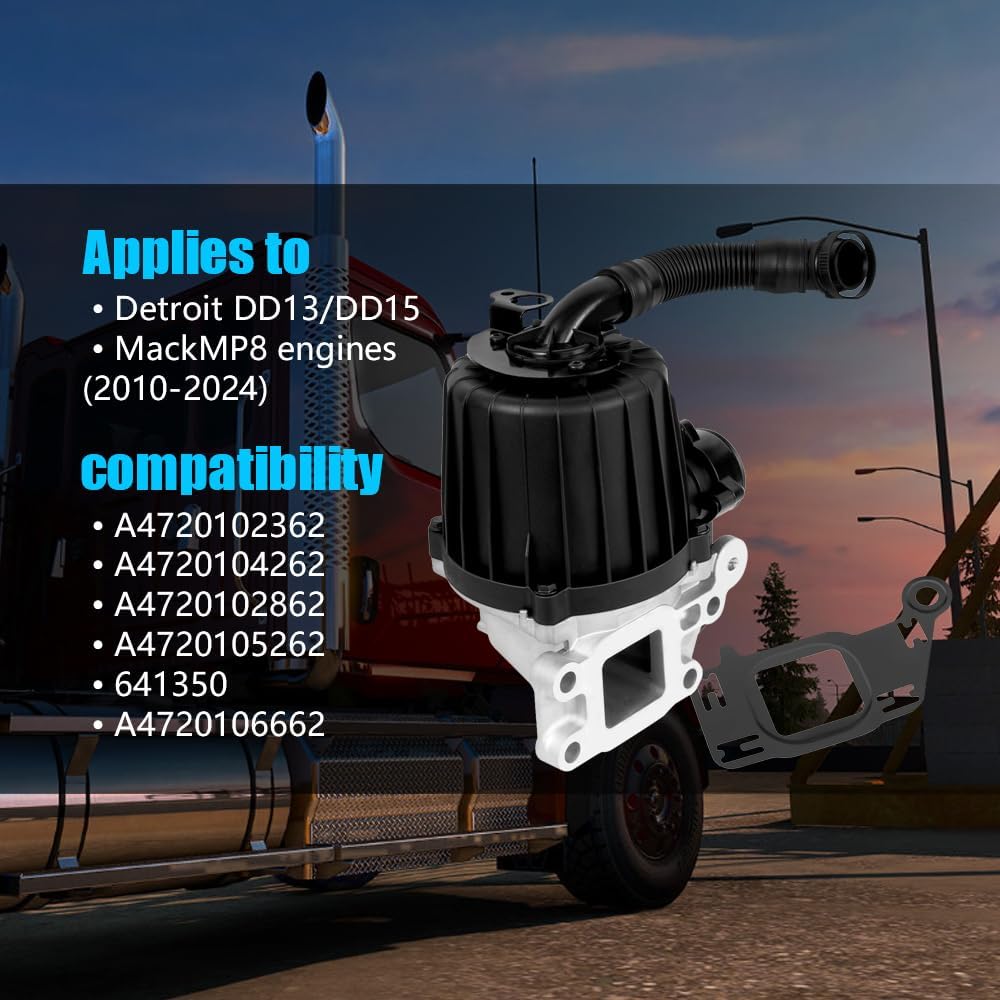 Crankcase Ventilation Separator FIT Freightliner with Detroit DD13/DD15 & Mack MP8 Engines (2010-2024), Compatible with A4720102362, A4720104262, A4720102862, A4720105262, 641350, A4720106662