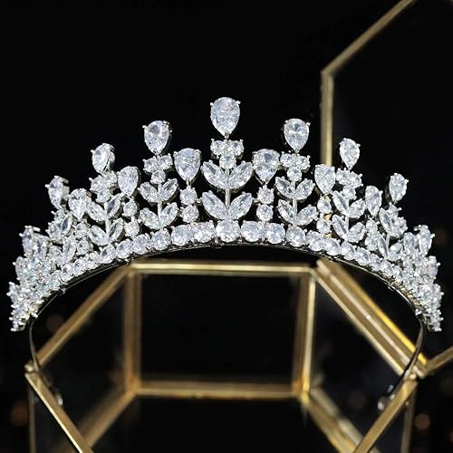 Aoligrace Tiaras y corona de boda de circonita cúbica 5A para mujer, tocado floral para novia pequeña, joyería para el cabello de quinceañera dulce