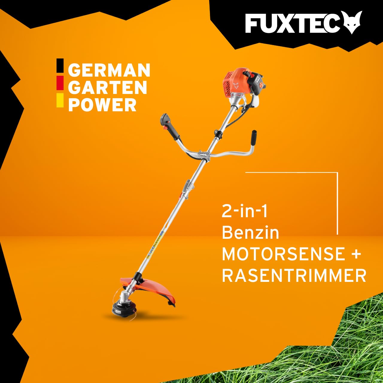 FUXTEC Benzin Motorsense – 2in1 Multitool Trimmer FX-MS162 mit 62cc 3,5PS Leistung, 2-Takt - Profi-Tragegurt Rasentrimmer, Freischneider fs Faden – Easy Starter